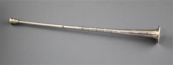 A George V silver hunting horn by E. Baker & Sons, Birmingham, 1917, 30.4cm, 41 grams.
